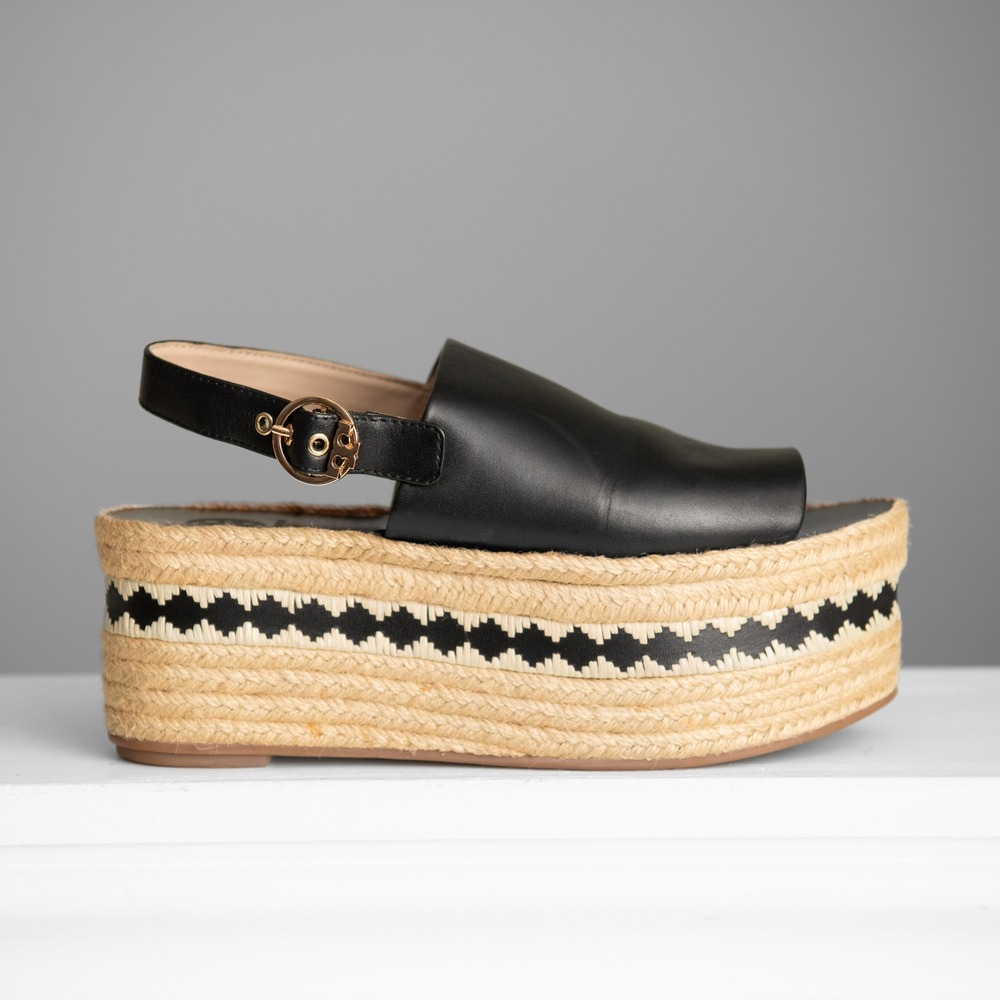 Tory Burch Platform Espadrille Wedge Sandals Sz 9 Slingback Geometric Boho Chic